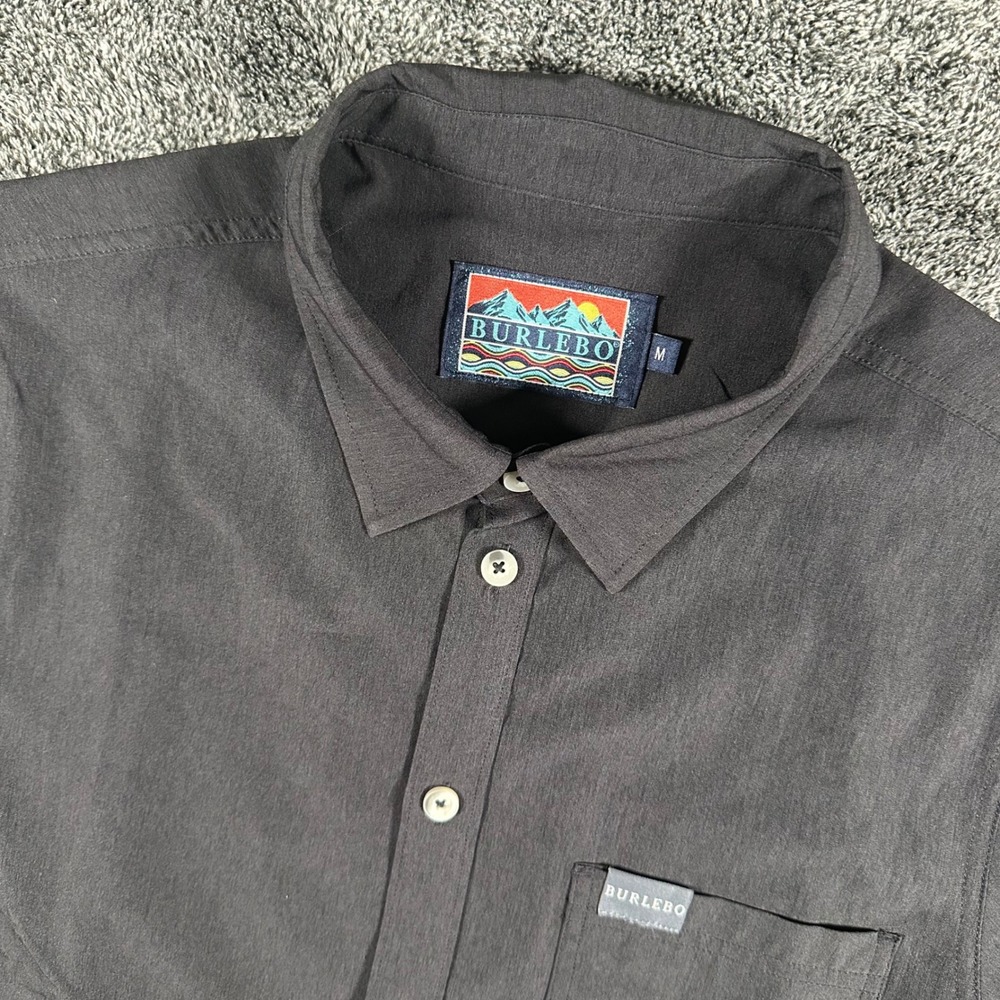 Burlebo Shirt Mens Medium Short Sleeve Black Button Down Performance Top
